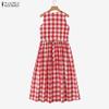 ZANZEA Women Grid Print Loose Casual Sleeveless Dress