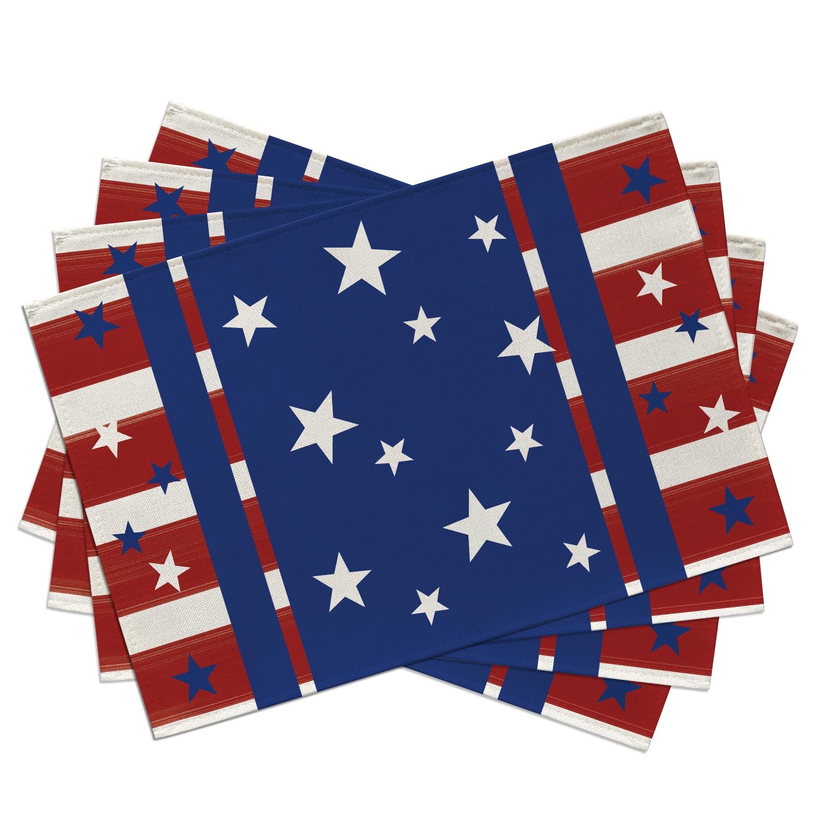 

4th of July Patriotic Stars Placemats Set of 4, America Red Blue White Stripes Dining Table Place Mats, American USA Kitchen Decor Home Decorat 4Pcs-12 X18