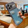 For iPhone 16 Pro Max Case Electroplated Wavy Frame Glitter TPU Phone Cover with Rhinestone Bow Decor