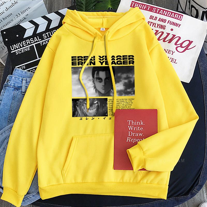

Аниме Атака титанов Харадзюку Эрен Йегер Манга толстовки готический крутой гигантизация Эрен Йегер мультфильм мужчины длинный рукав толстовка 4XL жёлтый