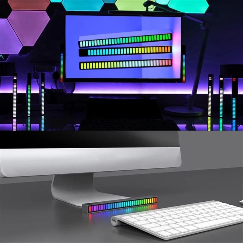 32/40LED Sound Reactive LED Light Bar RGB Sound Control Rhythm Display Light for Car DJ Studio Desktop Decor Ambience
