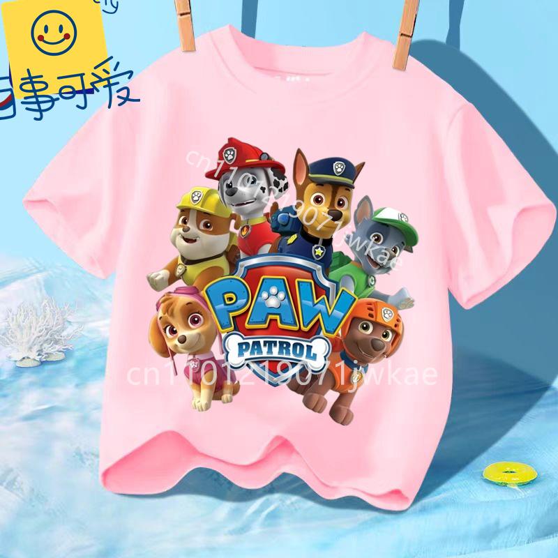 Paw Patrols Girl Boys T Shirt Cartoon Skye Short Sleeve Tops Summer Kids Korean Clothes Baby Casual Tees Cute Birthdays Gifts