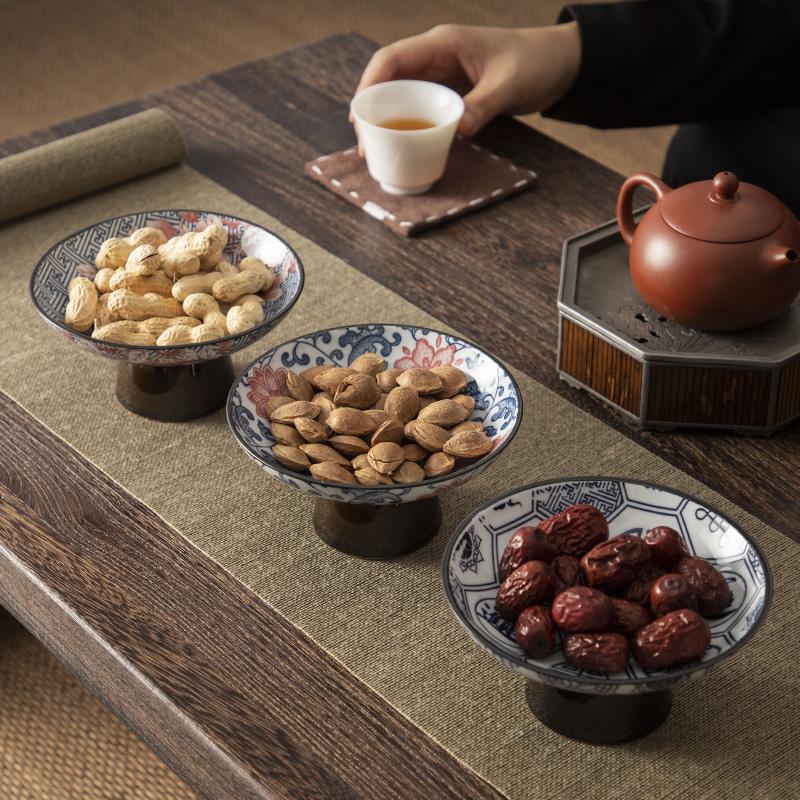 Čínska keramická miska na ovocie Modrobiely porcelán Vysoká noha Tanier na čajové pečivo Vynikajúci keramický šperk Tácka na odkladanie čajových šálok