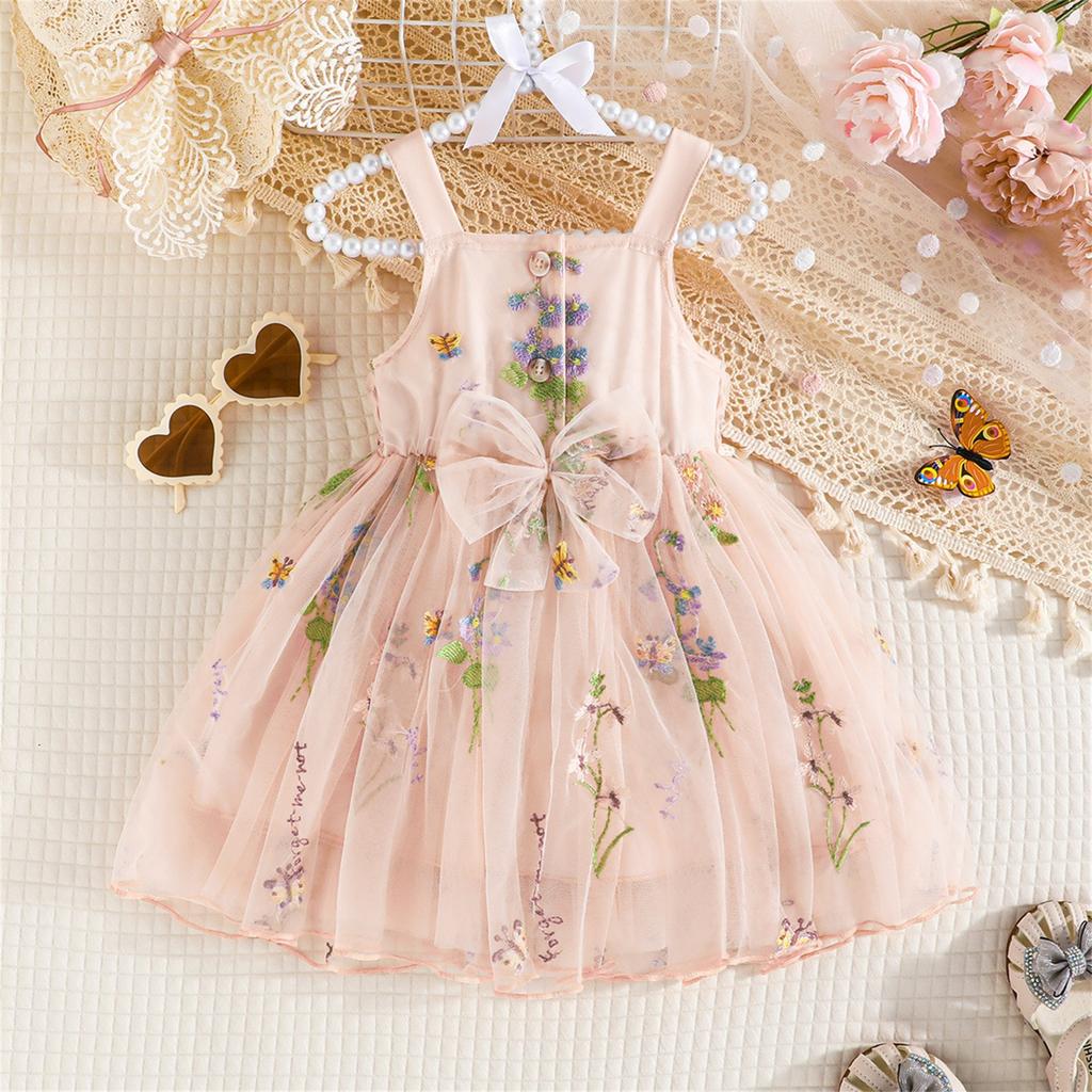 Summer Children Mesh Suspenders Girls Fashion Bow Cute Dress