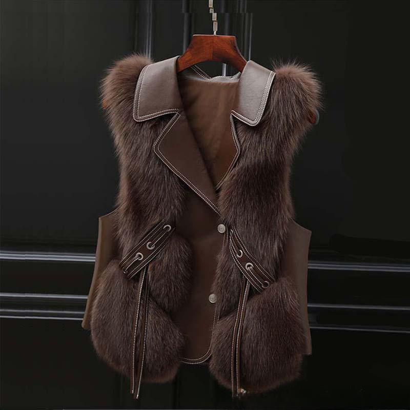 Iarnă Nouă Modă Vestă Femei Blană Artificială Vestă de Blană Jachetă Scurtă Imitație Blană de Vulpe Vestă Caldă