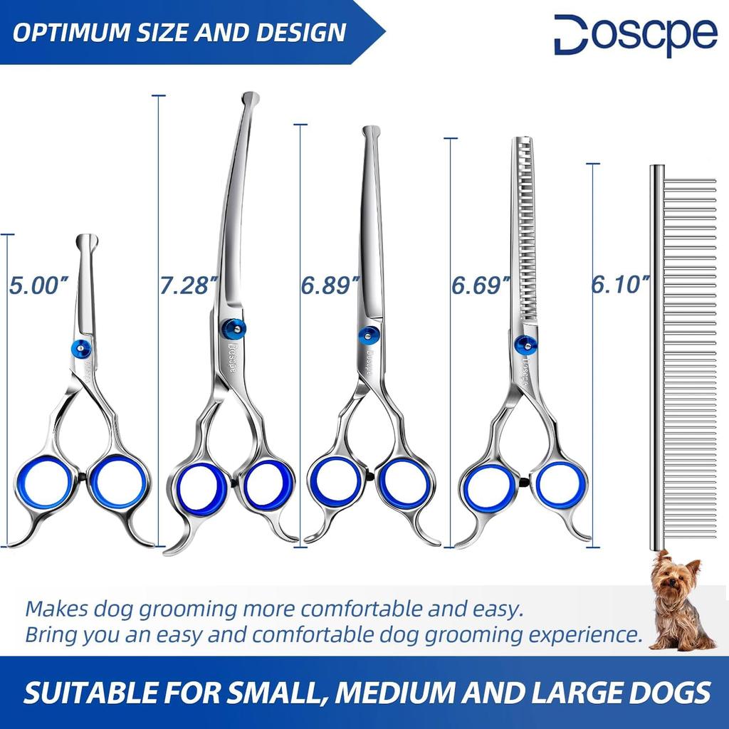 6 In 1 Professional Dog Grooming Scissors Set Pet Hair Cutting Shears Kit, Stainless Steel with Safe Rounded Tips for Dog Cat Other Animals, Right