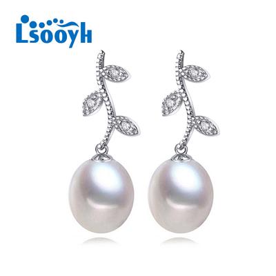 LSOOYH prírodné sladkovodné perlové náušnice Choker pre ženy Ležérne šperky Pearl Bohemia Leaf náušnice