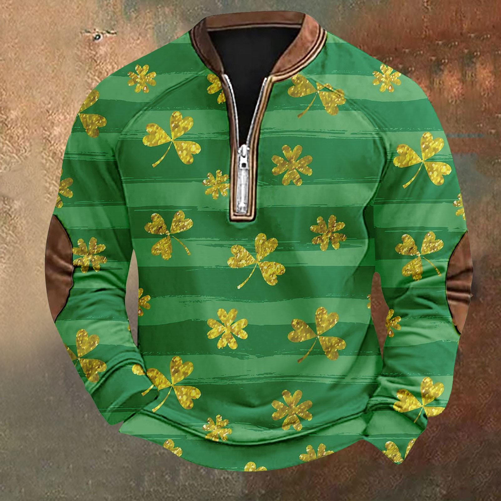 

Мужская ул.. День Патрика Винтаж Повседневный Свитшот на молнии Повседневный Топ для активного отдыха M зелёный