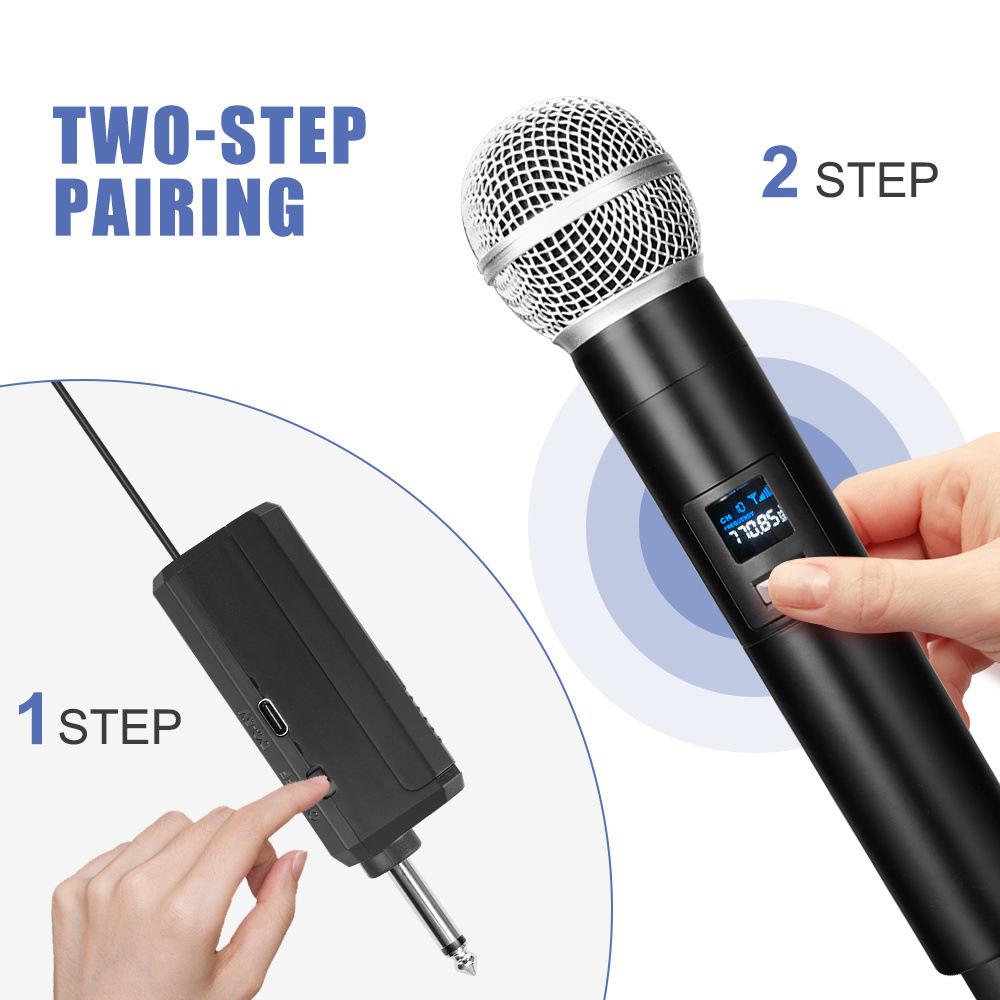 Professional Handheld Wireless Dynamic Dual Microphone Karaoke With Rechargeable Receiver For Stage Performance Entertainment