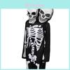 Halloween Double Head Skeleton Costume Cosplay For Kids Theater Performance