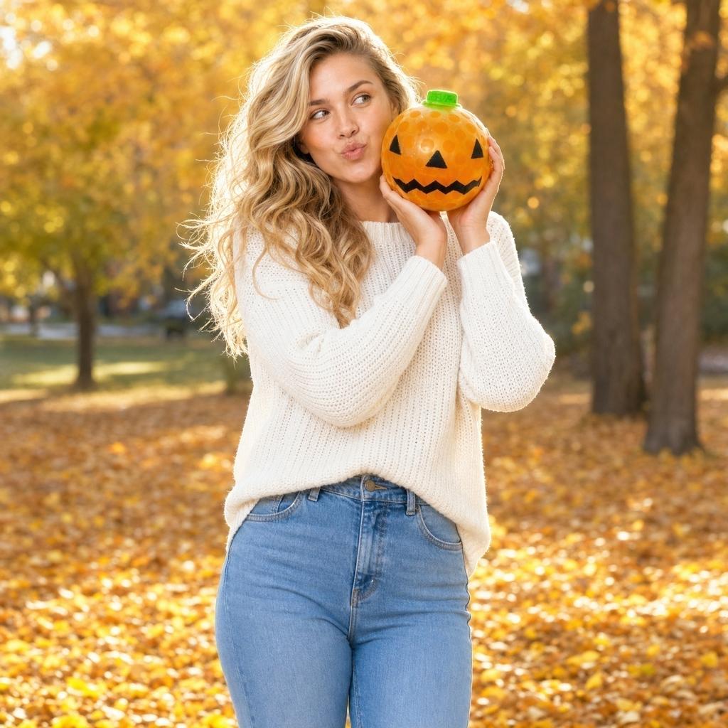 Halloween Pumpkin Shaped Stress Toy with Soft Beads for Sensory Play and Hand Exercise