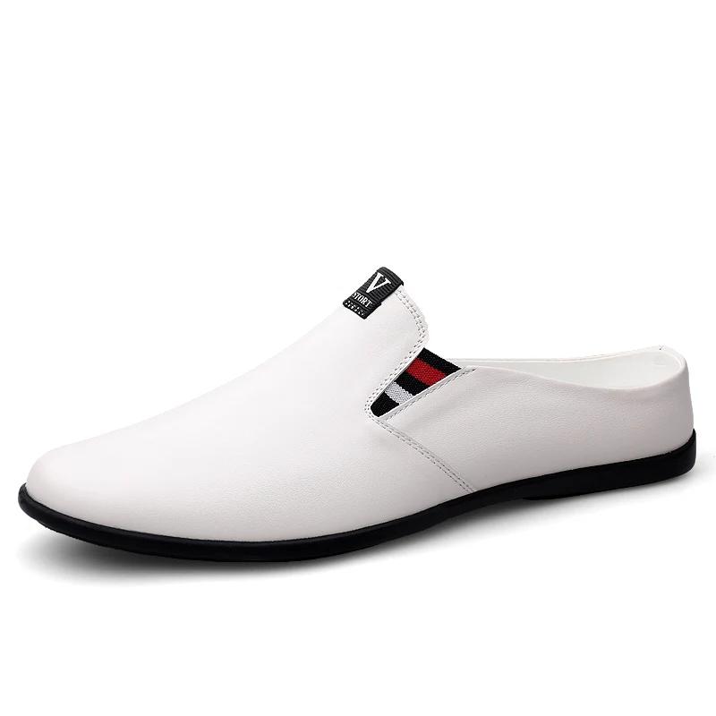 

Новые мужские повседневные туфли Rael Leather Classic Boat Shoes Loafers Handmade Shoes High Quality Half Slipper Flats Lazy Shoes Muller Shoes 46 белый