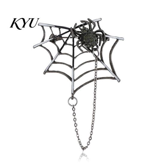 Gruselige Brosche Pin Gothic Spinnennetz für Halloween, Funkelnder Strass Revers Hut Tasche Zubehör Pin, Feiertagskleidung Schmuck Damen Herren Stil