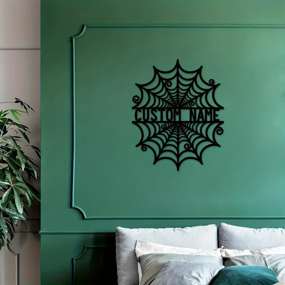 Vintage Iron Spider Web Wall Sculpture Personalized Family Name Rustic Home Decor Halloween Gift