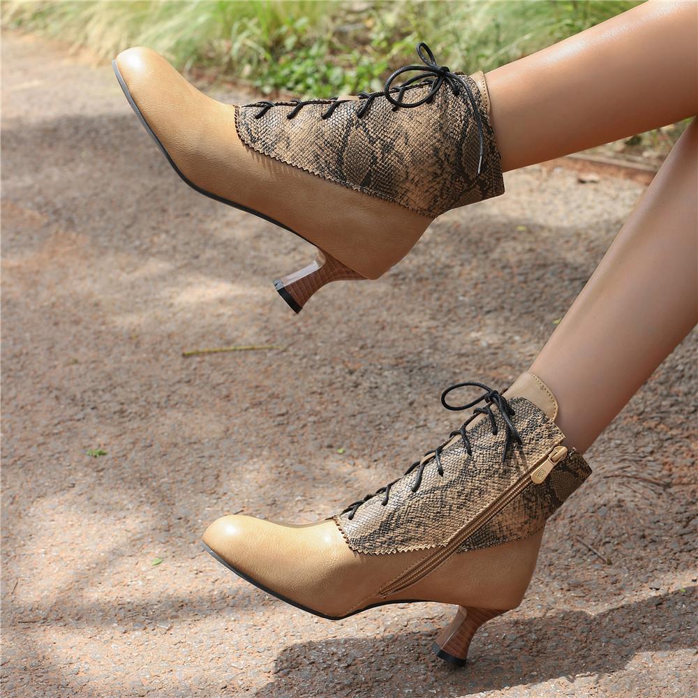 Autumn New Lace Up Ladies High Heel Shoes Strange Steampunk Boot Victorian Ankle Boots Women Round Toe Side Zip Short Boots