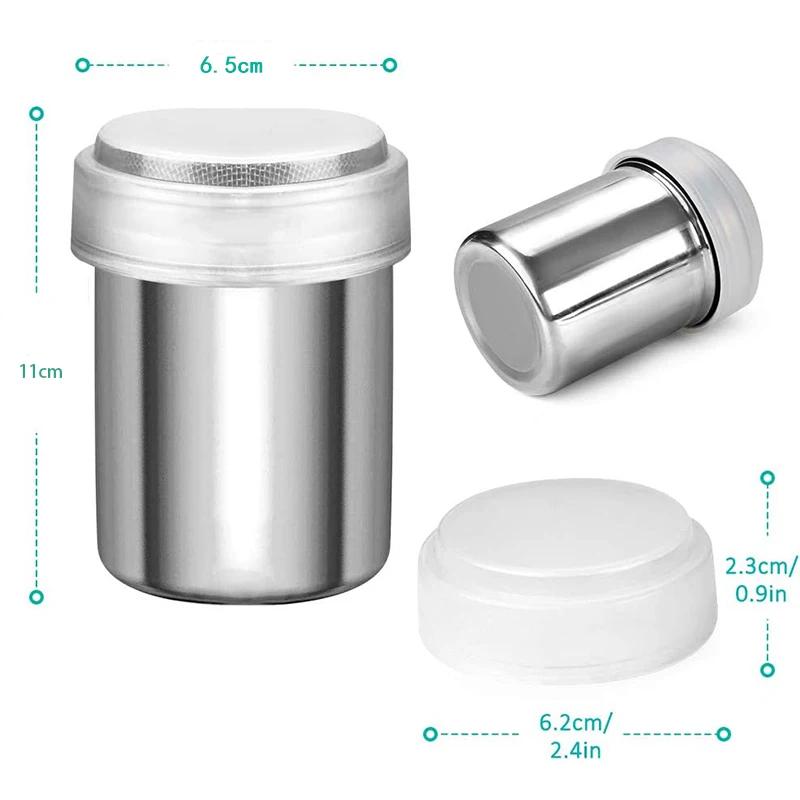 Espolvoreador de polvo de acero inoxidable 304 con recipiente dentado perforado de malla Cartucho de polvo espolvoreador de polvo coreano