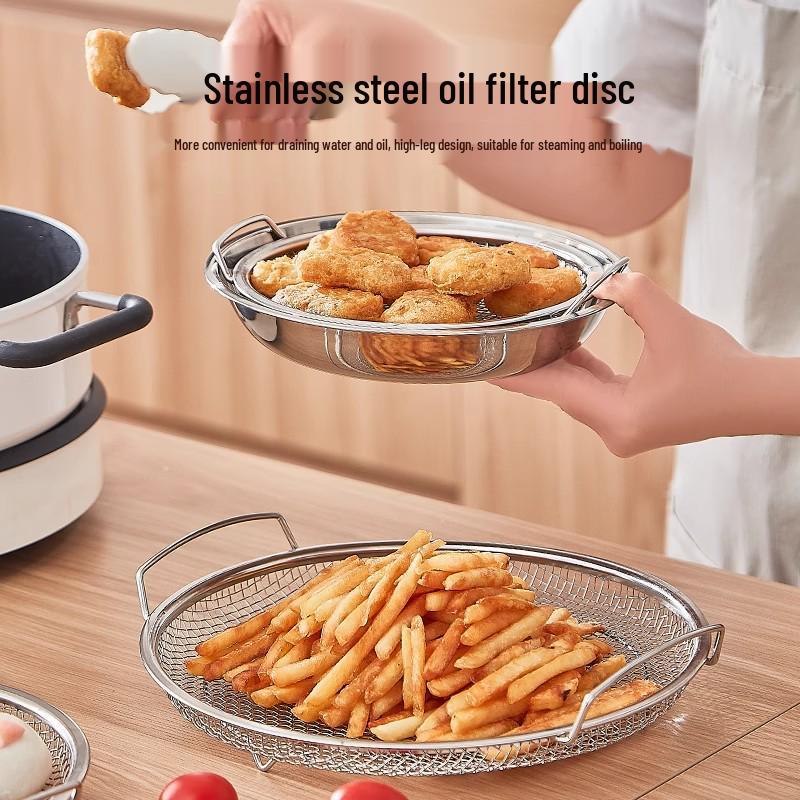 304 Stainless Steel Oil Filter Mesh Frying Basket and Draining Tray