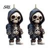Gothic Style Vehicle Decoration 2Pcs Hoodie Skeleton Ornaments, 2D Flat Acrylic Pendants, Backpack Pendant And Keychain Charm Hanging Ornaments