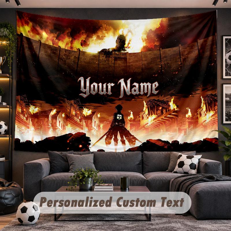Wall Hanging Tapestry Custom NameAttack on Titan Pattern Personalized Printed Fabric Wall Decor