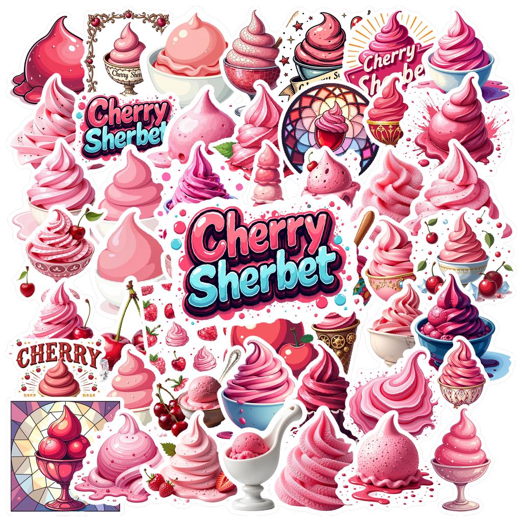 35-50pcs Pink Strawberry Ice Cream Dessert Stickers Cartoon Snacks Food Graffiti Decals Stationery Sticker Reward Gift