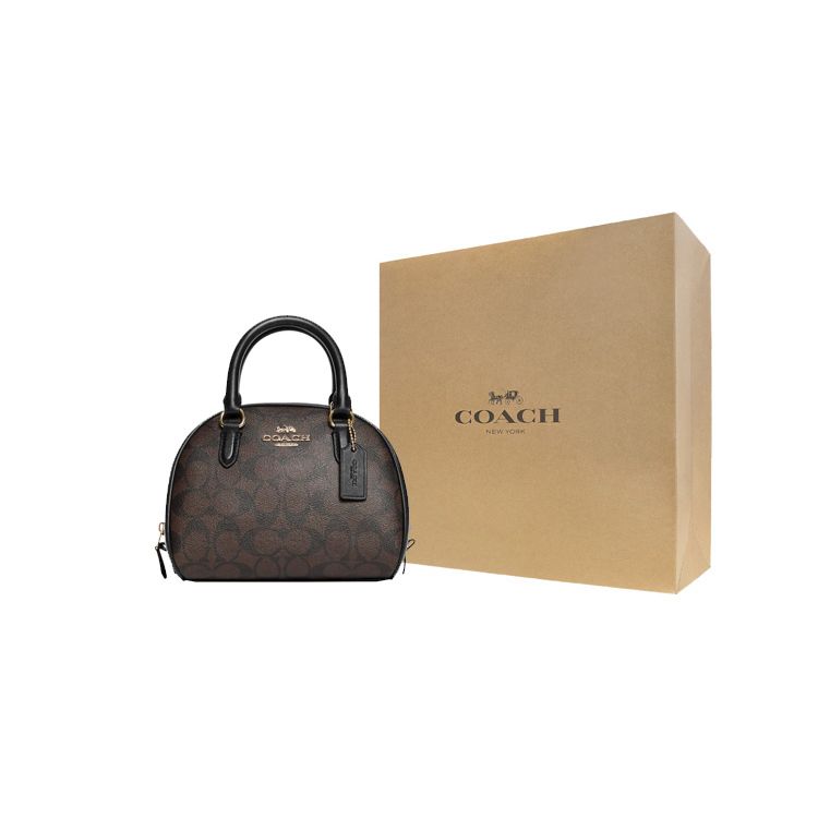 Coach Sydney 20 Classic Monogram Coated Canvas And Leather Shell Bag Women handbags Black Brown CA591-IMAA8