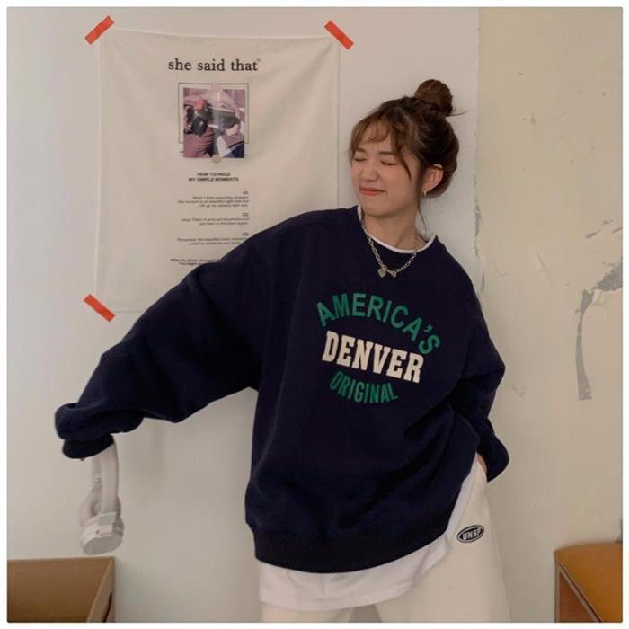 Fleece high-end crew neck sweater 2025 new letter printing loose ins women