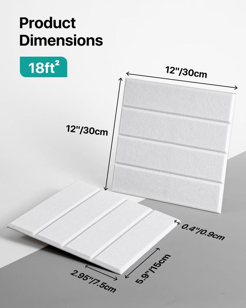 Acoustic Foam Panels 18 Pack  30x30 cm  — High Density  150 kg m³  — Self Adhesive — NRC 0.92 — Soundproofing and Noise Reduction Solution for Home