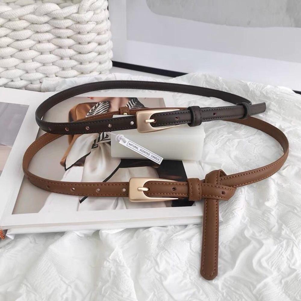 Square Buckle Thin Belt Adjustable Thin Waist Belt Fashion PU Leather Waistband  Dress