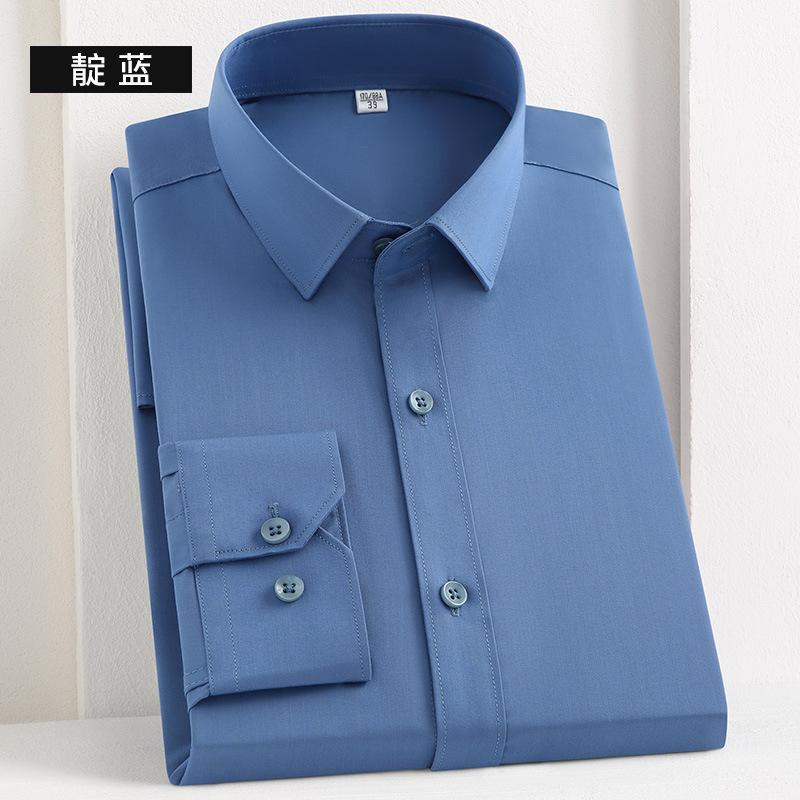 Spring New Fashion Casual Long Sleeve Shirt Men's Bamboo Fiber Non-ironing Solid Color Shirt