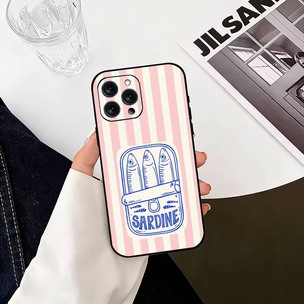 S-Sardines F-Fish Art Phone Case For iPhone 17, 16,15,14,13,12,11 Plus,Pro Max, Others Soft Black Cover