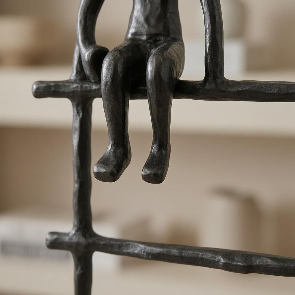 Ladder Frame Figurine with Reading Figure Sculptural for Study
