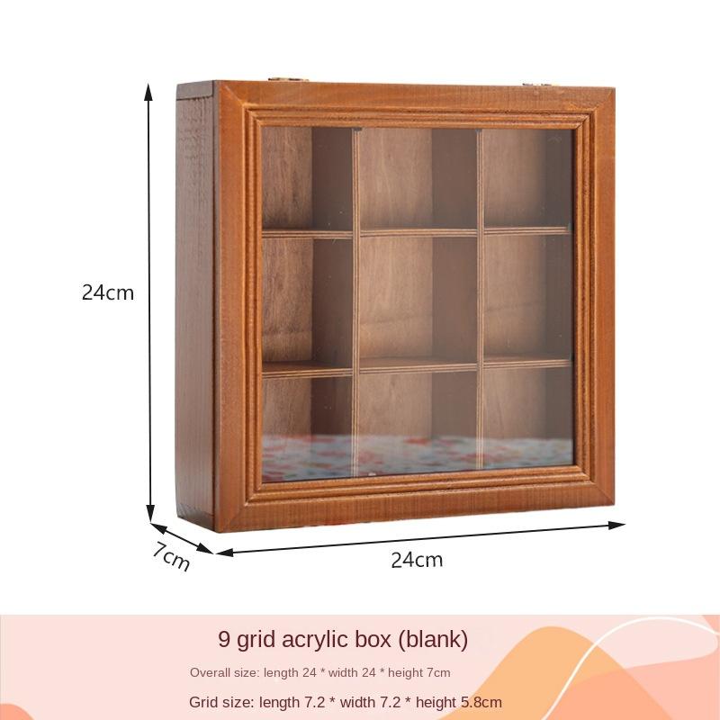 

Винтажная скандинавская деревянная настольная шкатулка для хранения ювелирных изделий с откидной крышкой, стеклянная крышка с узором из девяти сеток