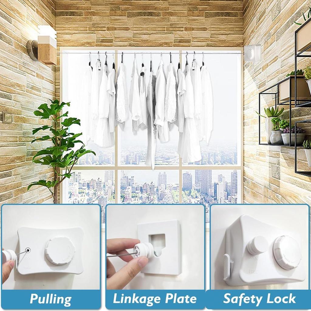 Retractable Clothesline Outdoor Wall Jackets Drying Lines Space-Saving Adjustable Clothesline For Backyard Bedroom Apartment