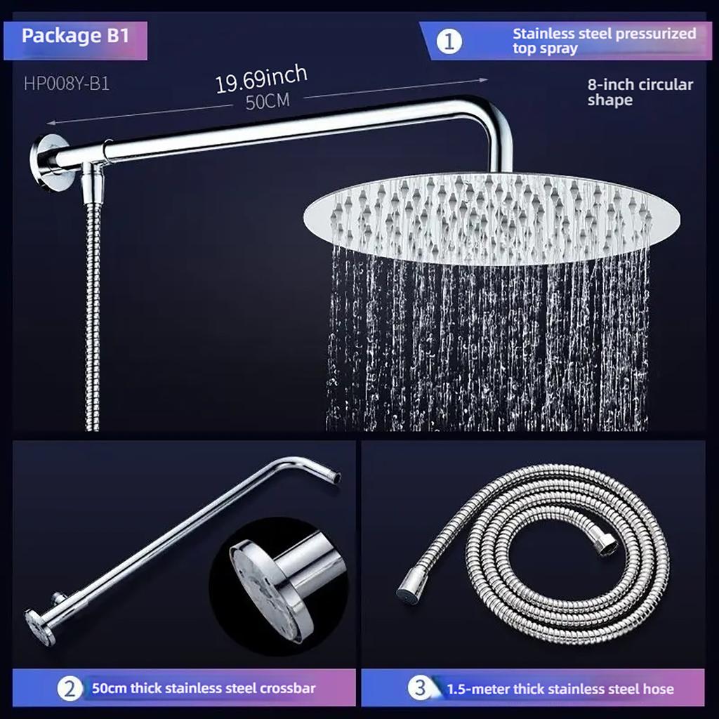 8/10/12 Inch Ultra-thin Wall Mount Rainfall Shower Head With 16inch Stainless Steel Shower Arm 150cm ABS Hose Bathroom Hardware