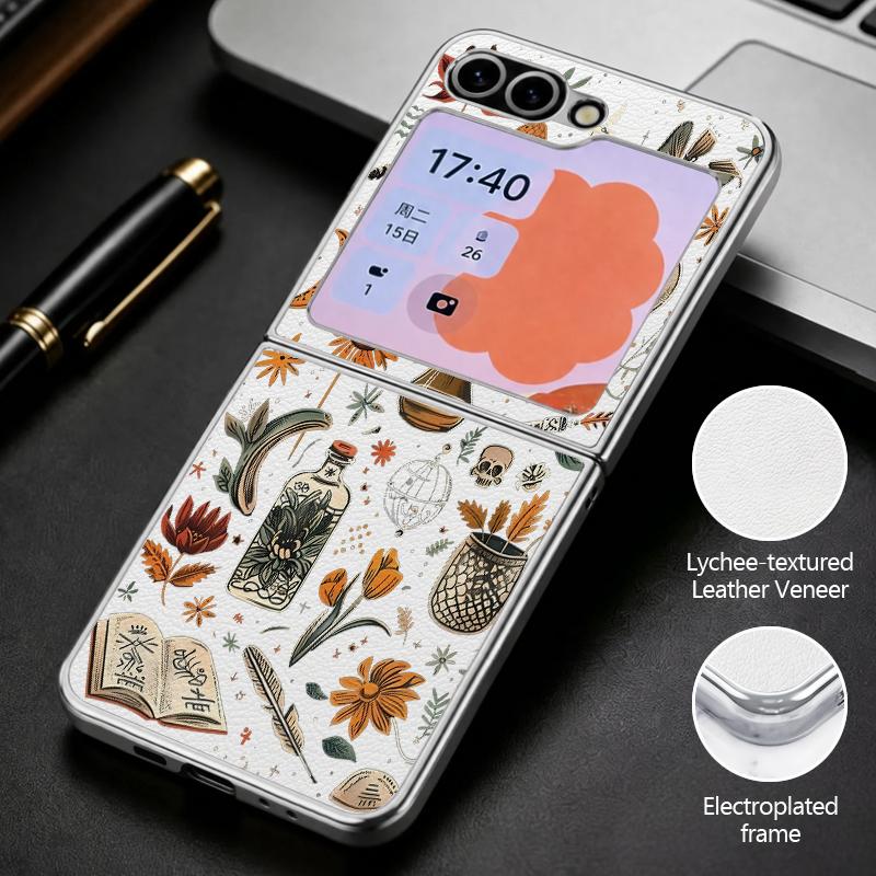 Punk Dark Aesthetic Skull Case For Samsung Z Flip 8 7 6 5 Luxury Plating Leather Skin Folding Phone Cover For Galaxy Z Flip8 Flip7 Flip6