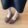 Sheepskin version~ Hollow and breathable pineapple head Roman shoes women's niche leather woven back strap flat-bottomed bag head sandals