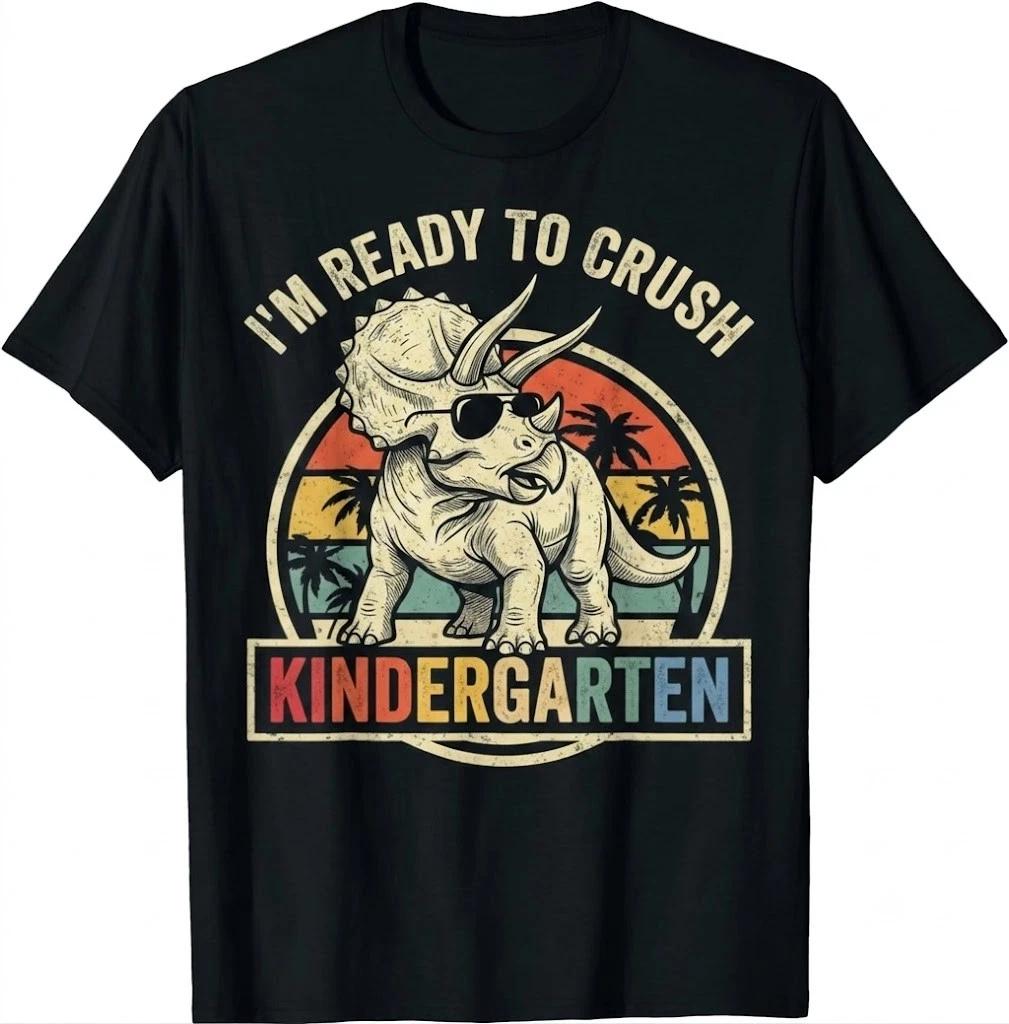 I m Ready To Crush Kindergarten Back To School Dinosaur T-Shirt XL