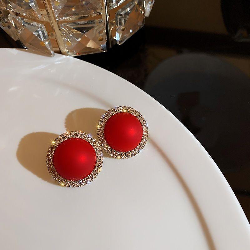 French Elegance Rhinestone Pearl Stud Earrings: Personalized Round Design, Versatile Temperament Accessory