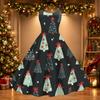 Women's Sexy Off-Shoulder Vintage Christmas Print Dress for Holiday Party