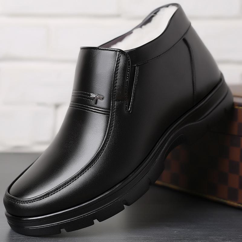 Cotton Shoes Men's Genuine Leather Winter Warm Velvet Beef Tendon Soles Middle-aged and Elderly Father Winter Wool Non-slip Men's Cotton Leather Shoes