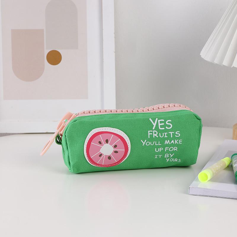 Canvas Fruit Zipper Pencil Case Large Capacity Stationery Organizer For Students