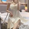 Sweet princess style sexy low-cut bow suspender skirt summer waist thin swinging A-shaped dress