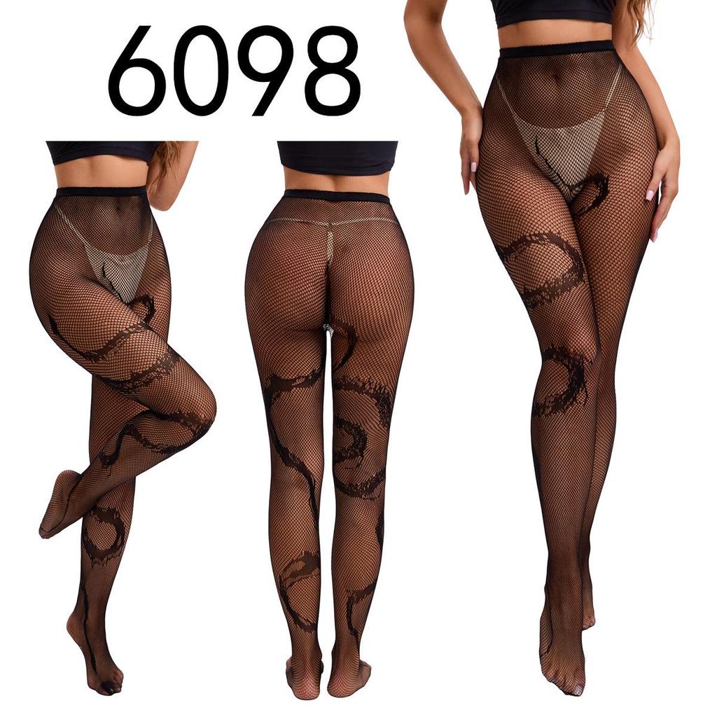 "Black Fishnet Pantyhose with Hollow Suspender Design"