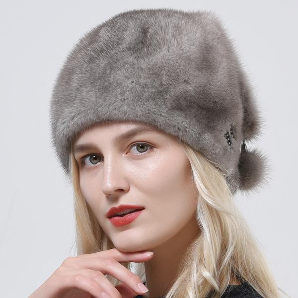 

Теплая новая шапка из натурального меха норки с 3 хвостами, элегантная женская роскошная женская меховая шапка с шариками, теплая снежная шапка с бриллиантами, уличная шапка One Size