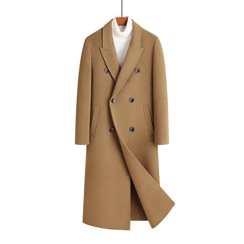 Men’s Double-Breasted Wool Trench Coat - Long Over-the-Knee Suit Collar for Autumn and Winter