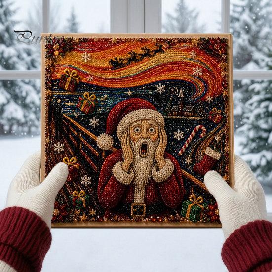 Seasonal DIY Art Supplies Xmas Faux Pearl Kit, Santa Claus Reindeer Painting Calming Hands On Hobbies Sparkling 3D Festive Wall Craft Kit for Adults,