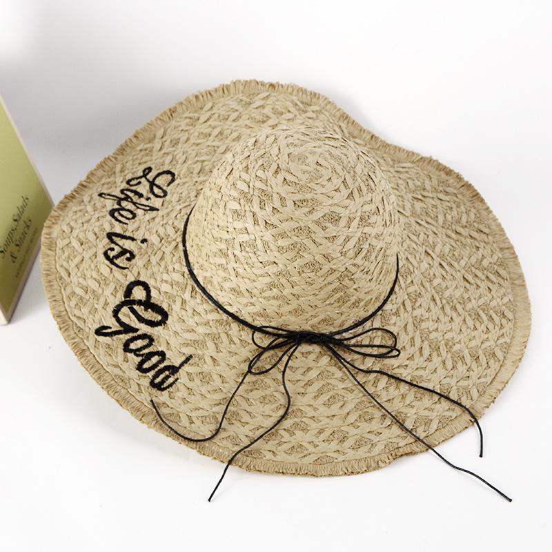 Versatile Hat Style Straw Woven Exquisite Letter Embroidery Womens Sunshade Hats