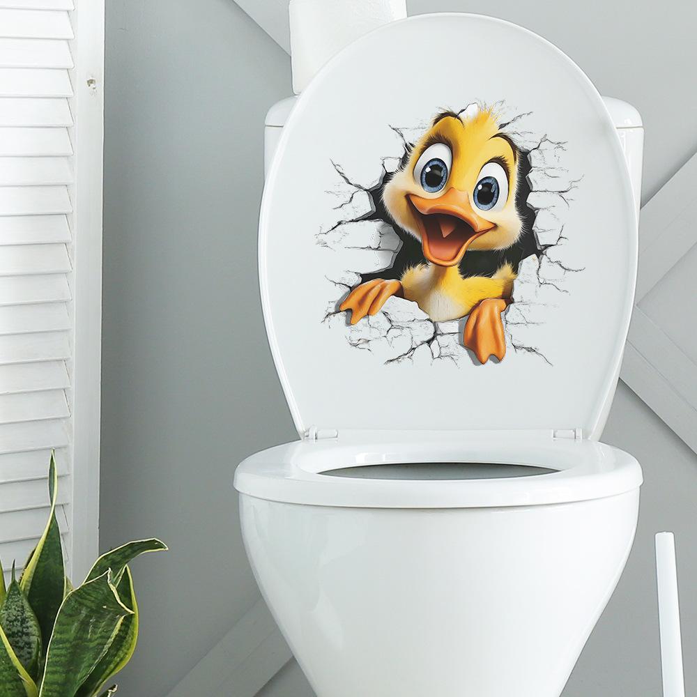 Cartoon Duckling Peek-a-Boo Toilet Seat Sticker Bathroom Decor Self-Adhesive Removable Decal