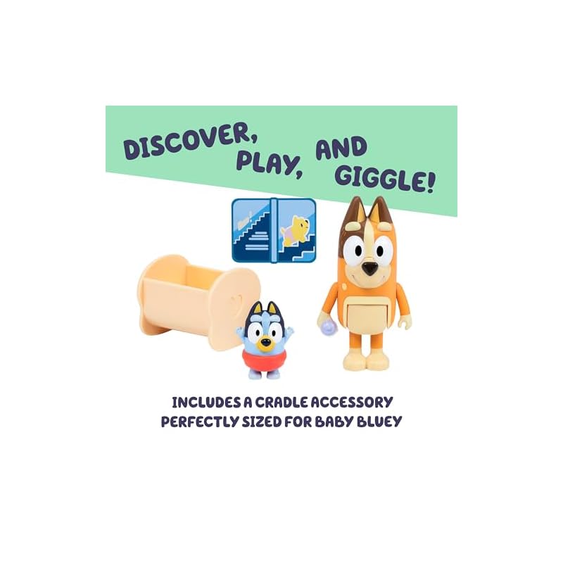 BLUEY Figure 2-Pack Baby Race | 2-Figure Pack with Chili and Baby and Cradle Accessories, 17616