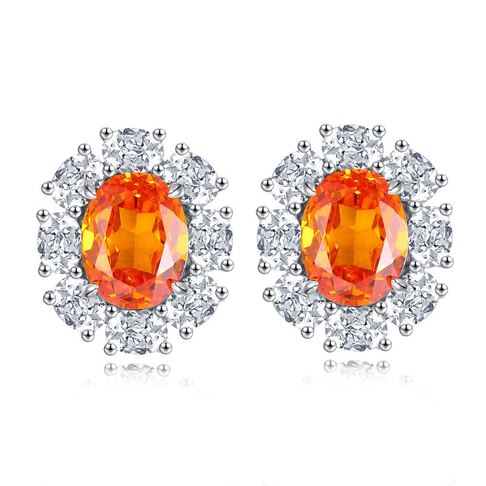 Boucles d'oreilles Nine Beauty en argent sterling S925 pour femmes avec topaze bleu marine et détails en diamant à haute teneur en carbone